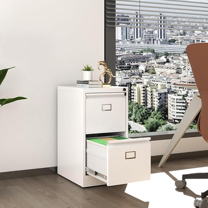 2 Drawer File Cabinet,Metal Vertical File Cabinets with Lock for Home Office,Heavy Duty Office Steel Filing Cabinet for Hanging Letters/Legal/A4, Assembly Required (White)