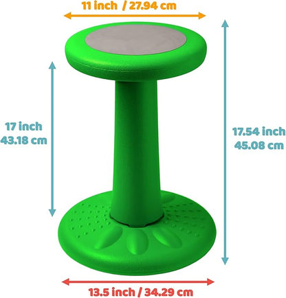 Studico ActiveChairs Kids Wobble Stool, Flexible Elementary Classroom Seating, Improves Focus, Posture and Helps ADHD/ADD, Sensory Chair, Active Fidget Chairs, Pre-Teen 17.75" Chair, Ages 7-12, Green