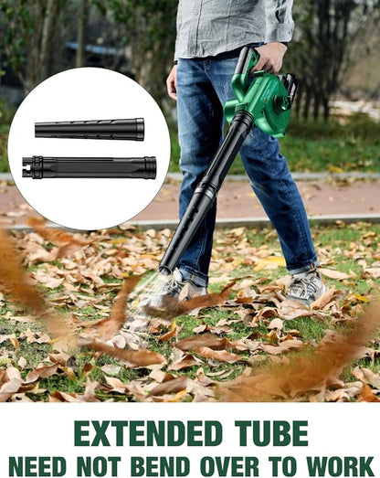 K I M O. Cordless Leaf Blower Vacuum Combo 4 IN 1, 3 Nozzles for Inflation & Compression,3 Modes & Variable Speed, 20000RPM 150MPH, 2X2.0Ah Battery, Extended Tube, Mini Leaf Blowers for Lawn Care|Yard
