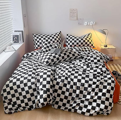 Black White Grid Comforter Queen Black Plaid Bedding Set Women Black and White Checkered Bed Comforter Set Breathable Blanket Set Men Durable Bedding Comforter Set