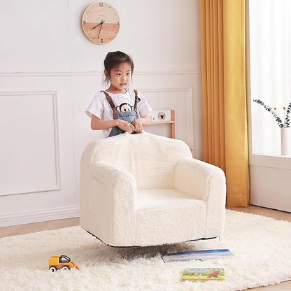Tiita Kids Sofa Couch, Toddler Foam Sofa Chair, Comfy Child Lounge Chair with Carrying Handle & Side Pockets, Baby Plush Armrest Chair, Lightweight Reading Sofa Chair for Girl or Boy (Beige)