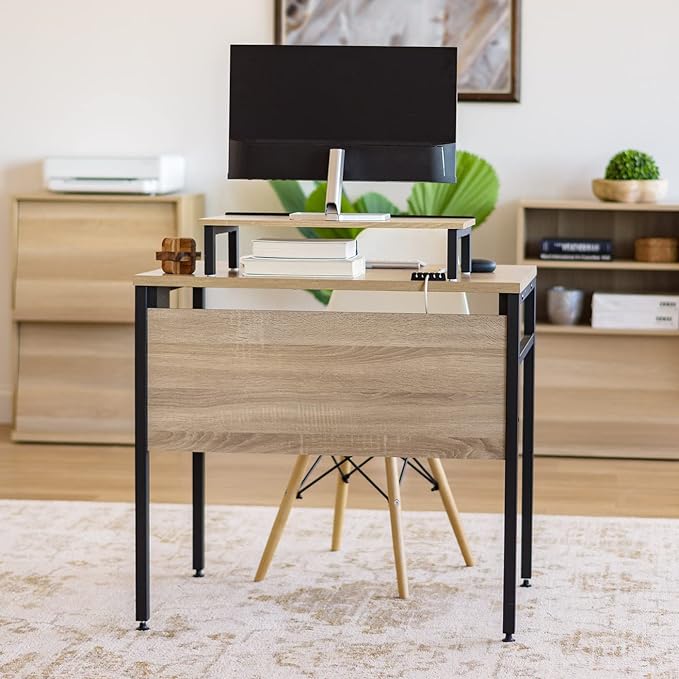 IRIS OWDN-8862 Computer Desk with Organizer, Monitor Stand, and Cable Tray, 31" - Rustic, Wood