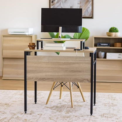 IRIS OWDN-8862 Computer Desk with Organizer, Monitor Stand, and Cable Tray, 31" - Rustic, Wood