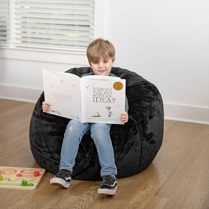 Flash Furniture Dillon Small Black Furry Bean Bag Chair for Kids and Teens