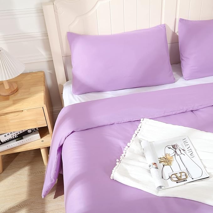 Lavender Purple Comforter Twin Size, Modern Bedding Set for Girls/Women, Cute Soft & Lightweight Chic Microfiber Bed Sets, 2pc- 1 Comforter & 1 Pillowcase (66x90 Inches)