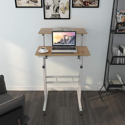 sogesfurniture Mobile Standing Desk Laptop Workstation on Wheels, Adjustable Computer Desk for Standing or Sitting, Oak 101-OK