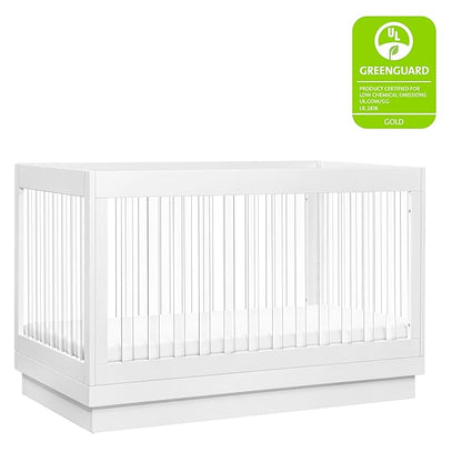 Babyletto Harlow Acrylic 3-in-1 Convertible Crib with Toddler Bed Conversion Kit in White with Acrylic Slats, Greenguard Gold Certified