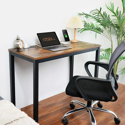 Computer Desk 40" with Power Strip, Office Writing Study, Small Computer Desks Easy Assembly Stable Metal Frame, Desk for Home Office Small Space Workbench Workstation, Rustic Brown