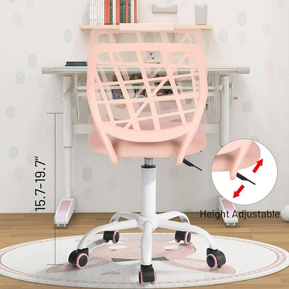 FurnitureR Kids Desk Chair, Small Office Chair Armless Adjsutable Swivel Task Chair with Soft Cushion for Study Kids Teens Child, Orange Rose