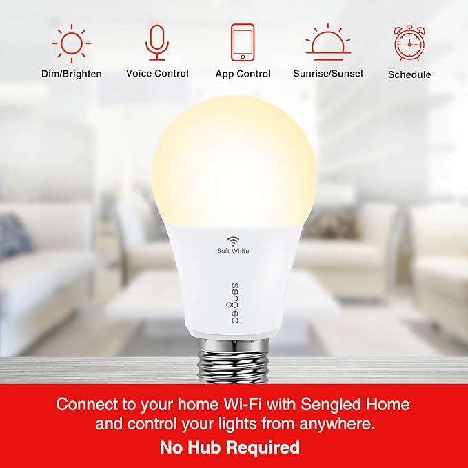 Sengled Smart Light Bulb, WiFi Light Bulbs That Work with Alexa & Google Home, No Hub Required, Smart LED Light Bulb A19 Soft White (2700K), 2 Pack