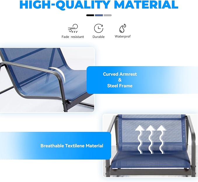 4 Pieces Patio Furniture Set Outdoor Patio Conversation Sets Poolside Lawn Chairs with Glass Coffee Table Porch Furniture for Courtyard, Garden and Balcony (Blue)