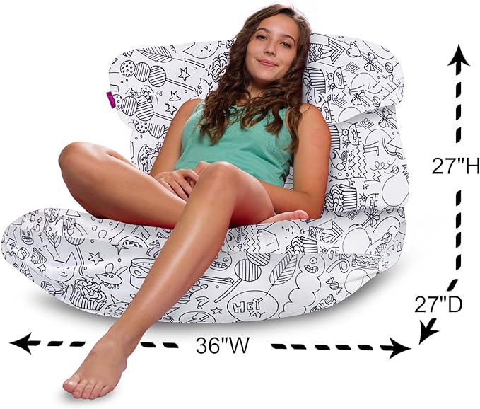 Posh Creations Structured Comfy Bean Bag Chair for Gaming, Reading, and Watching TV, Laguna Lounger, Canvas Coloring Fabric - Creatures