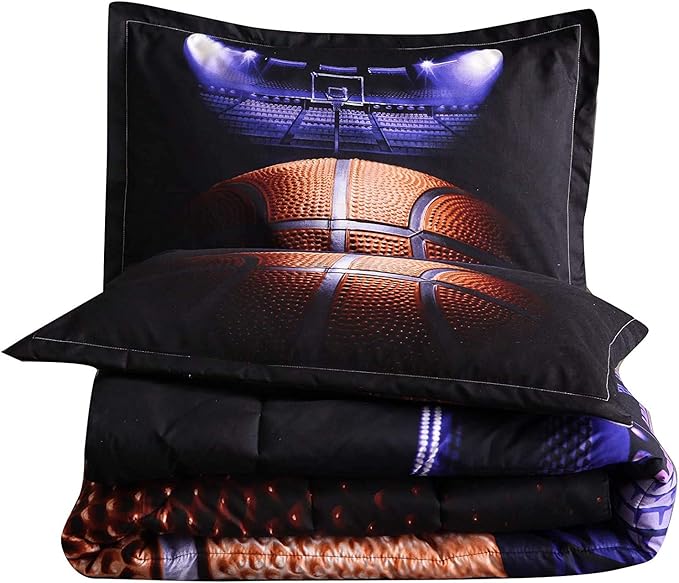 Btargot Basketball Comforter Sets Full for Boys Teens,3D Sports Basketball Bedding,Soft Microfiber Reversible Quilt with 2 Matching Pillow Shams