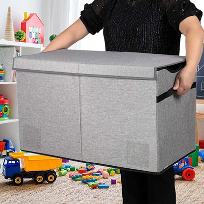 Toy Box Chest, Collapsible Sturdy Storage Bins with Lids, Extra Large Kids Toy Storage Organizer Boxes Bins Baskets for Kids, Boys, Girls, Nursery Room, Playroom, Closet (Fine Linen Gray)
