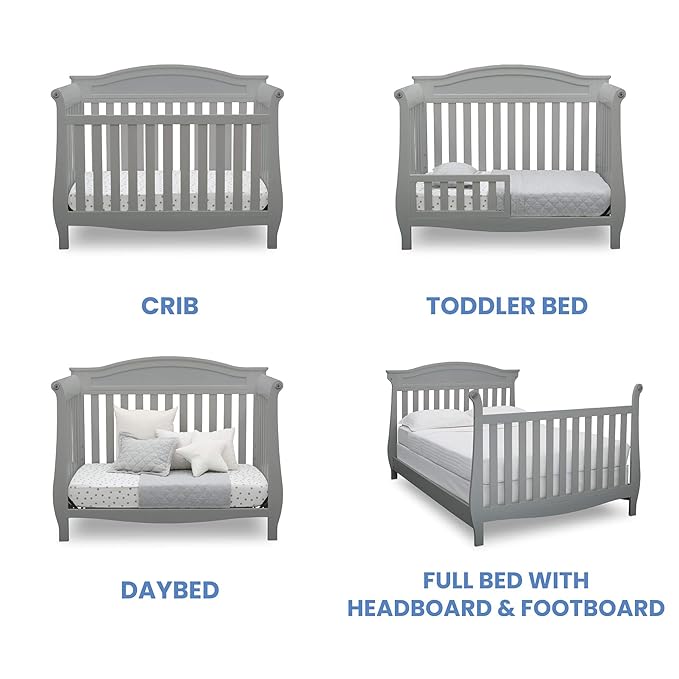 Delta Children Lancaster 4-in-1 Convertible Baby Crib, Grey + Serta Perfect Slumber Dual Sided Recycled Fiber Core Crib and Toddler Mattress (Bundle)