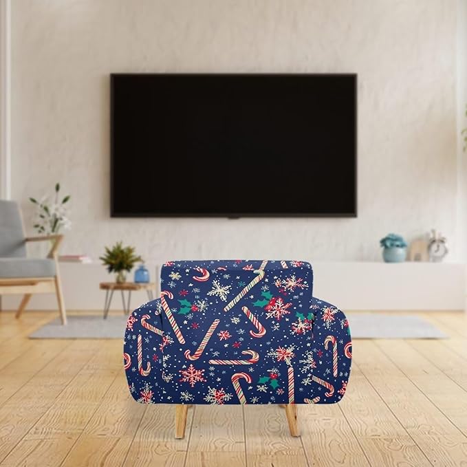FKELYI Christmas Easy Going Stretch Sofa Slipcover Blue Candy Cane Furniture Protector Easy Going Stretch Sofa Slipcovers with Elastic Bottom S