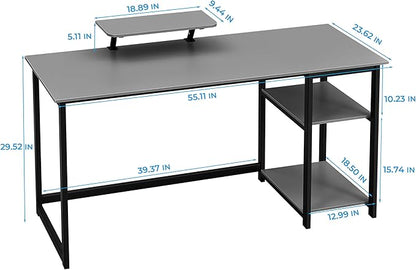 GreenForest Computer Home Office Desk with Monitor Stand and Reversible Storage Shelves,55 inch Modern Simple Writing Study PC Work Table,Grey