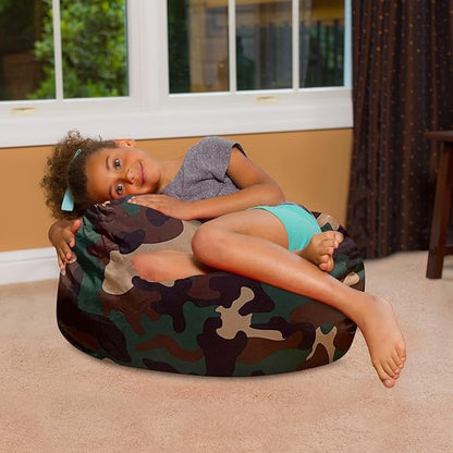 Posh Creations Bean Bag Chair for Kids, Teens, and Adults Includes Removable and Machine Washable Cover, Soft Nylon - Camo Green, 27in - Medium
