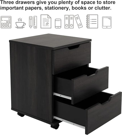 Farini 3-Drawer Vertical Filing Cabinet Rolling Wood Mobile File Cabinets Under Desk for Home Office with Casters (Dark Walnut, Non-Assembled)