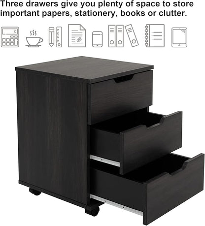 Farini 3-Drawer Vertical Filing Cabinet Rolling Wood Mobile File Cabinets Under Desk for Home Office with Casters (Dark Walnut, Fully Assembled)