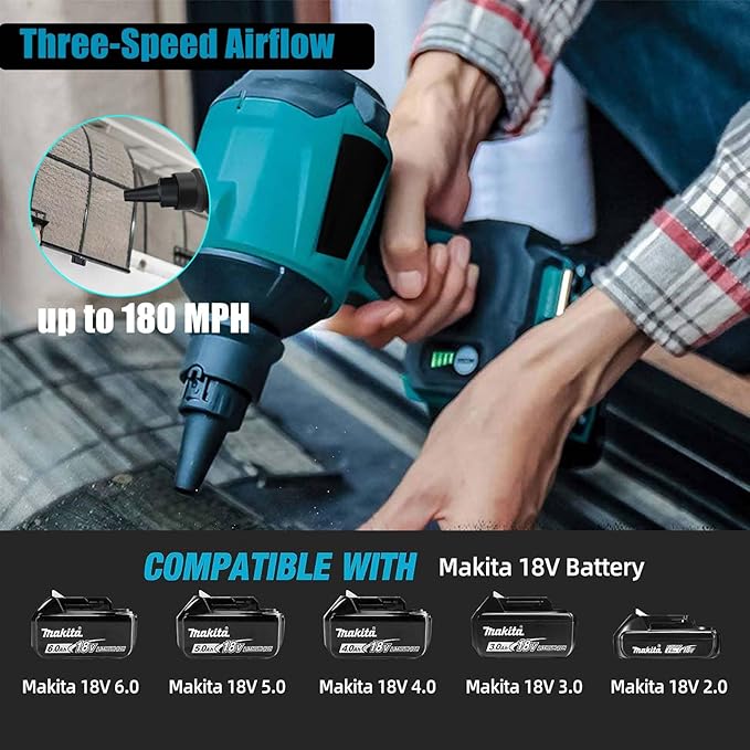 Cordless Dust Blower for Makita 18V Battery, 50000RPM Brushless Motor High Volume Compressed Air Duster for Computer Keyboard, Garage, Sawmill Room, Camping BBQ, Wood Workshop Cleaning(Tool Only)