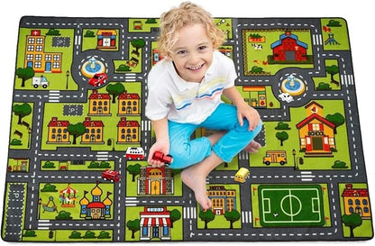 Zareas 3x5 Feet Kids Area Rug Play mat Car Rug for Playroom, Children Educational City Traffic Road Map Fun Car Carpet, Car Rug for Boys Bedroom, Upgrade Anti-Skid Rectangular for Kids Rugs, 60''x36''