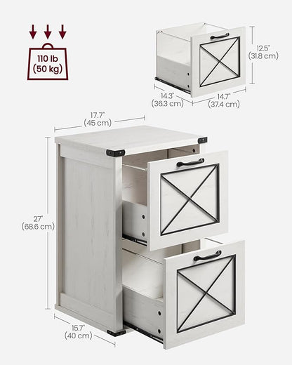 VASAGLE File Cabinet, Filing Cabinet with 2 Drawers, Printer Stand, Fit A4, Letter Size, Hanging File Folders, Modern Farmhouse Style, for Home Office, Study, Rustic White UOFC048T73