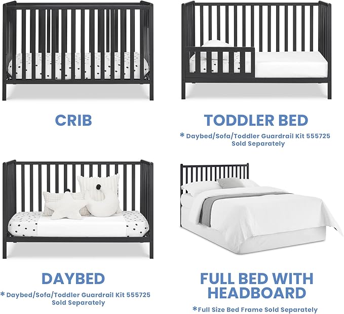 Delta Children Heartland 4-in-1 Convertible Crib, Black + Twinkle Galaxy Crib and Toddler Mattress (Bundle)