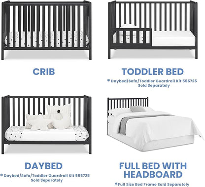 Delta Children Heartland 4-in-1 Convertible Crib, Black + Twinkle Galaxy Crib and Toddler Mattress (Bundle)