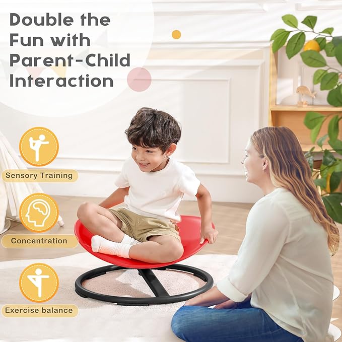 Sensory Toys for Kids Autism Sensory Products Sit and Spin Autism Toys Sensory Chair Spinning Chair ADHD Chair Swivel Chair Training Body Coordination (Red)