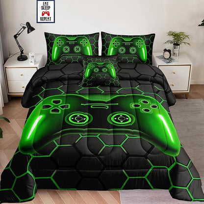6 Pieces Bed in a Bag for Boys Bedding Sets Full Size,Gamer Comforter Sets for Boys Kids, Gaming Comforter Set for Boys Room Decor with Flat Sheet,Fitted Sheet,Pillowcase,Cushion Cover