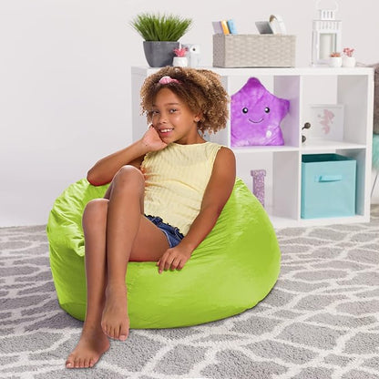 Posh Creations Structured Comfy Seat for Playrooms and Bedrooms, Large Bean Bag Chair, 100in Round Classic Bean Bag, Lime