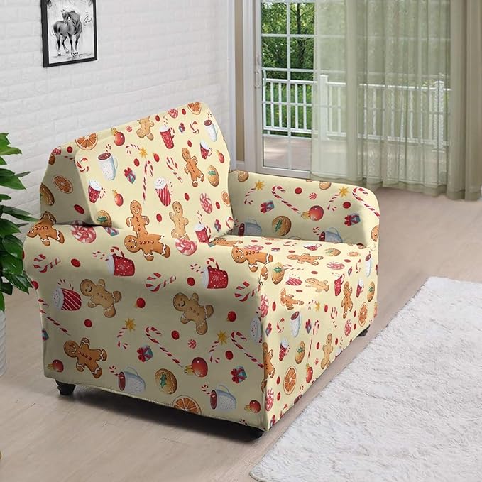 FKELYI Cute Christmas Sofa Couch Cover with Elastic Bottom Stretch Furniture Protector for Indoor Easy Going Stretch Sofa Slipcovers S