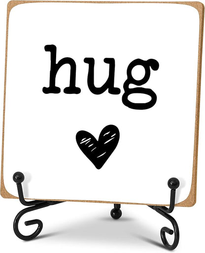 Hug - Home Office Desk Decor Wood Plaque with Stand, Love You Gifts, Thinking of You Gifts for Women Friends Girlfriend Boyfriend Mom Sisters - A01