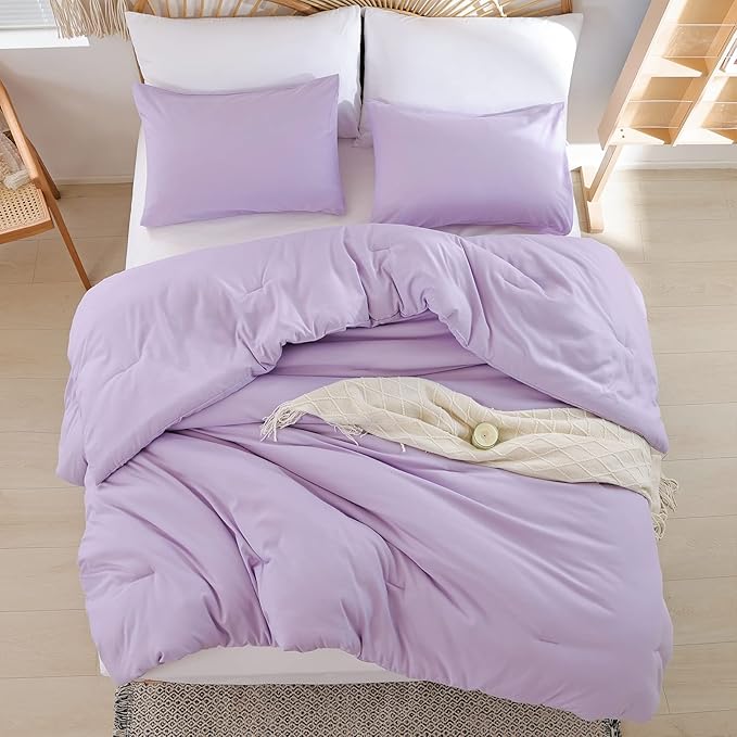 Lavender King Size Comforter Set 3 Piece Soft Microfiber Purple Comforters Set for Women and Girls Purple Lightweight Alternative Comforter for All Season (1 Comforter, 2 Pillowcases)