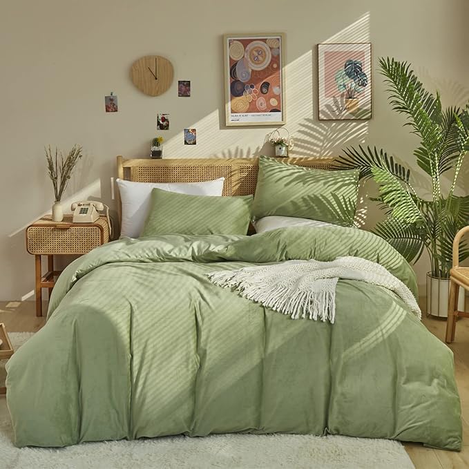 Sage Velvet Comforter Sets Solid Sage Green Flannel Bedding Set Cal King Women 3 Pieces Sage Green Velvet Blanket Winter Bedding Set Men Sage Green Flannel Bed Comforter Set Cal King Bedding