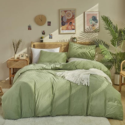 Sage Velvet Comforter Sets Solid Sage Green Flannel Bedding Set Cal King Women 3 Pieces Sage Green Velvet Blanket Winter Bedding Set Men Sage Green Flannel Bed Comforter Set Cal King Bedding
