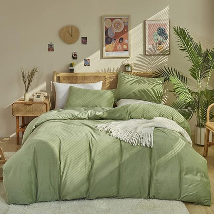 Sage Velvet Comforter Sets Solid Sage Green Flannel Bedding Set 3 Pieces Comforter Set Sage Green Velvet Blanket Warm Winter Bedding Set Women Sage Green Velvet Bed Comforter Set Queen Size