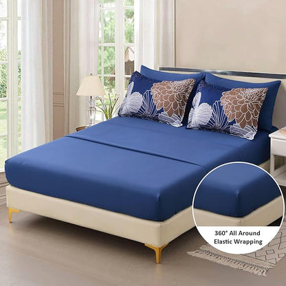 Yiran Navy Brown Comforter Set Queen Bed in a Bag 7 Pieces Floral Soft Microfiber Comforter Bedding Sets Bed Set with Comforter, Sheets, Pillowcases & Shams 90"×90"