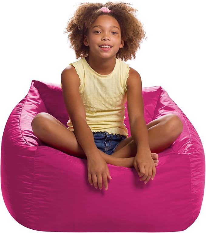 Posh Creations Coronado Bean Bag Boys and Girls Large Chair for Kids, for Gaming and Playrooms, Soft Nylon-Pink