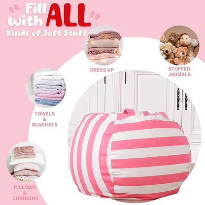 Wekapo Stuffed Animal Storage Bean Bag Chair Cover for Kids | Stuffable Zipper Beanbag for Organizing Children Plush Toys Large Premium Cotton Canvas (Pink, XX-Large)