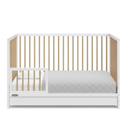 Graco Teddi 5-in-1 Convertible Crib with Drawer (White with Driftwood) – GREENGUARD Gold Certified, Crib with Drawer Combo, Full-Size Nursery Storage Drawer, Converts to Toddler Bed