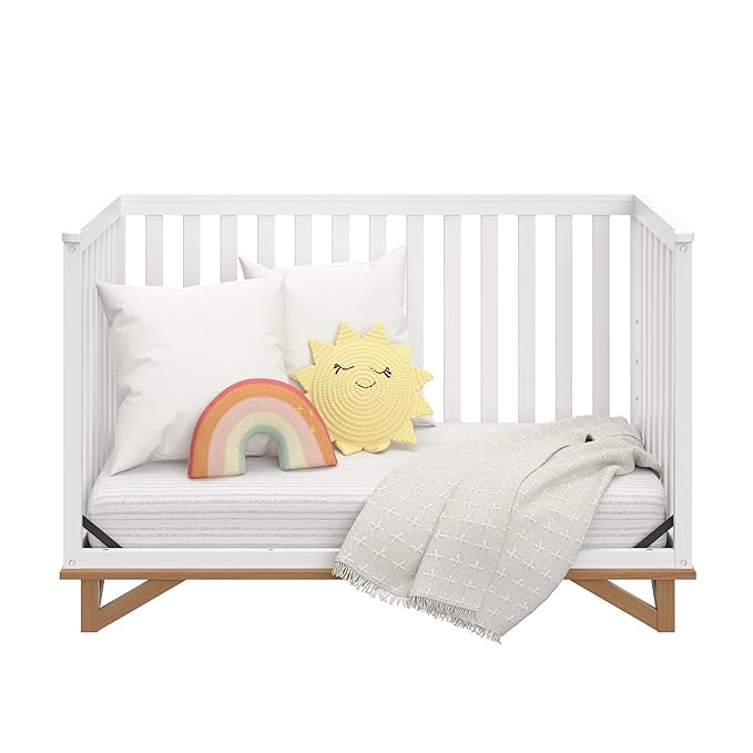 Storkcraft Santa Monica 5-in-1 Convertible Crib (White with Vintage Driftwood) – GREENGUARD Gold Certified, Modern Design, Two-Tone Baby Crib, Converts to Toddler Bed, Daybed and Full-Size Bed