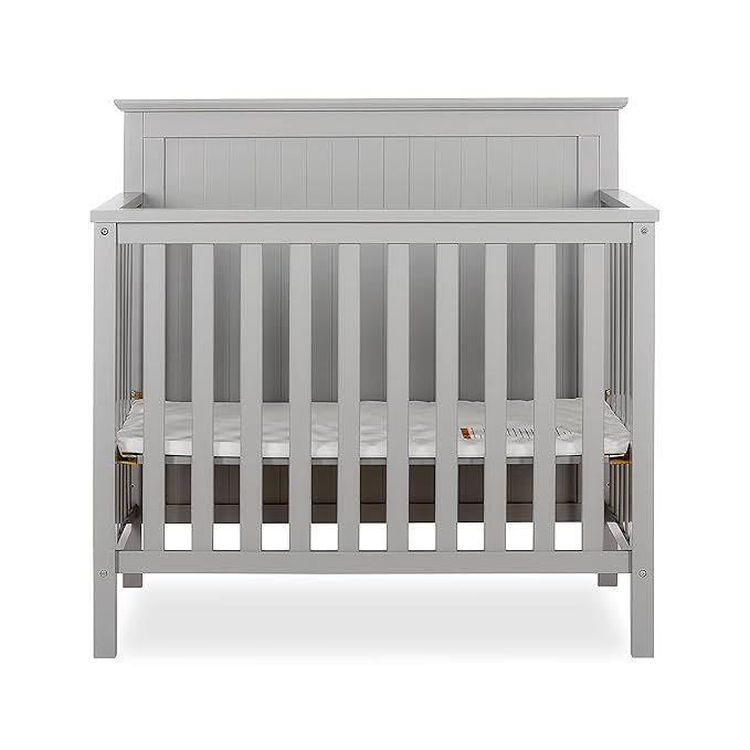 Ava 4-in-1 Convertible Mini Crib in Pebble Grey, 635-PG, Greenguard Gold Certified, Non-Toxic Finish, Comes with 1" Mattress Pad, with 3 Mattress Height Settings