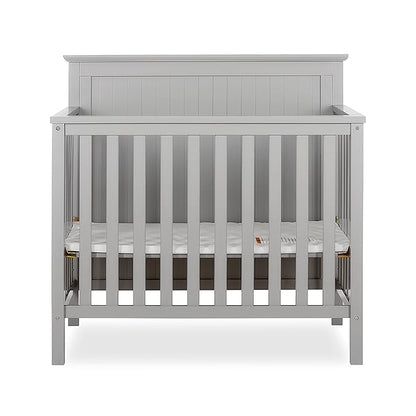 Ava 4-in-1 Convertible Mini Crib in Pebble Grey, 635-PG, Greenguard Gold Certified, Non-Toxic Finish, Comes with 1" Mattress Pad, with 3 Mattress Height Settings