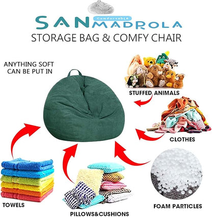 Stuffed Animal Storage Bean Bag Chair Cover (No Filler)for Kids and Adults.Soft Premium Corduroy Stuffable Beanbag for Organizing Children Plush Toys or Memory Foam Extra Large 300L (Green)