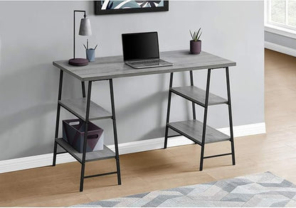 Monarch Specialties 7524 Computer Desk, Home Office, Laptop, Storage Shelves, 48" L, Work, Metal, Laminate, Grey, Black, Contemporary, Modern Desk-48, 47.25" L x 23.75" W x 30" H