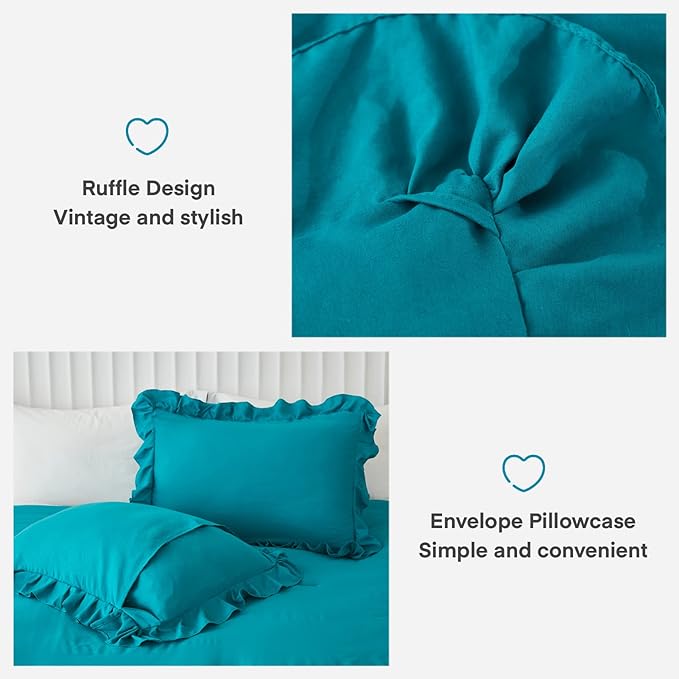 Andency Turquoise Comforter Set Twin Size, 2 Pieces Shabby Chic Ruffle Bed Comforter Set for Kids Boys Girls, All Season Soft Lightweight Solid Down Alternative Bedding Set