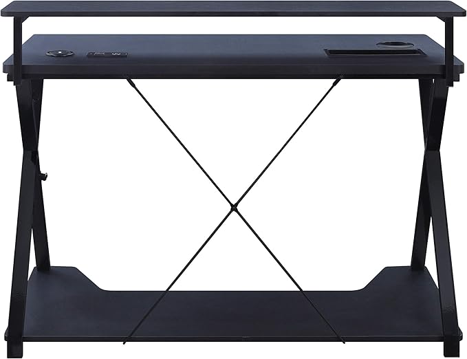 OSP Home Furnishings Checkpoint Ghost Battlestation Gaming Desk with RGB LED Lights, Black