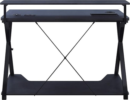 OSP Home Furnishings Checkpoint Ghost Battlestation Gaming Desk with RGB LED Lights, Black